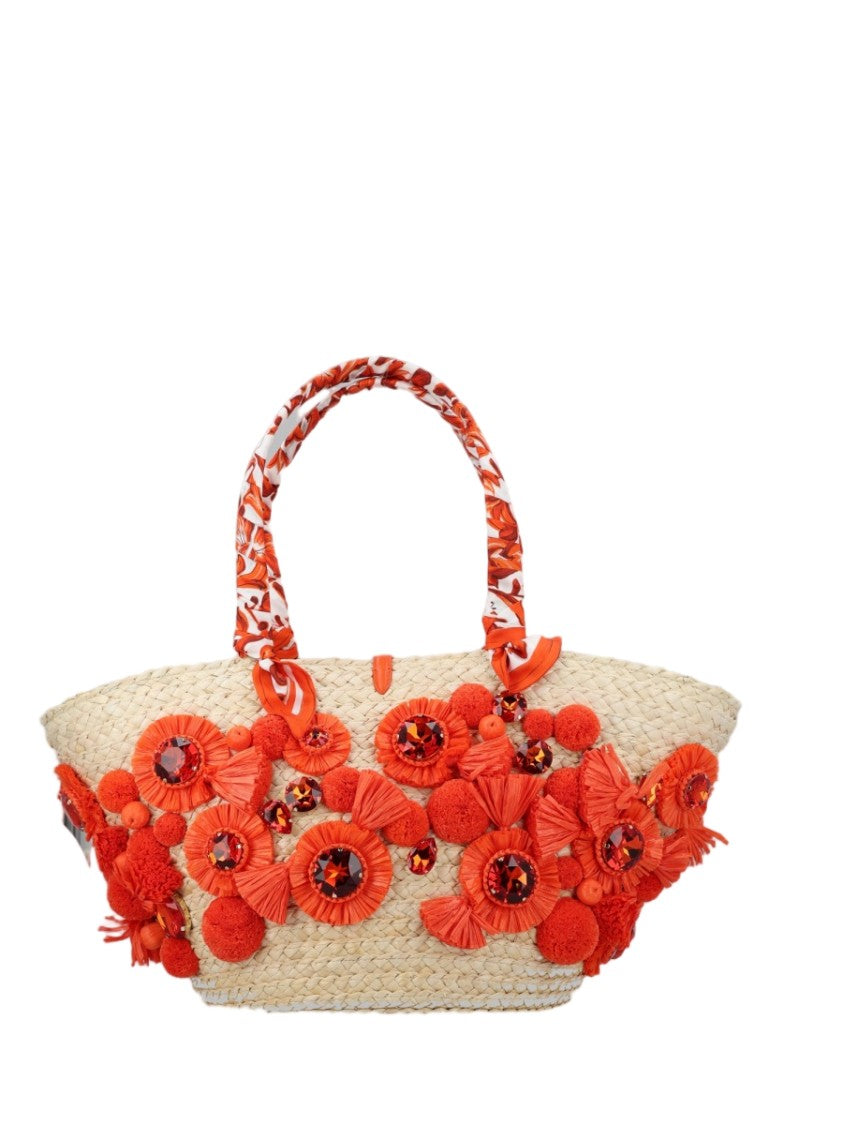 Dolce & Gabbana Medium Woven Tote With Intricate Floral Embroidery