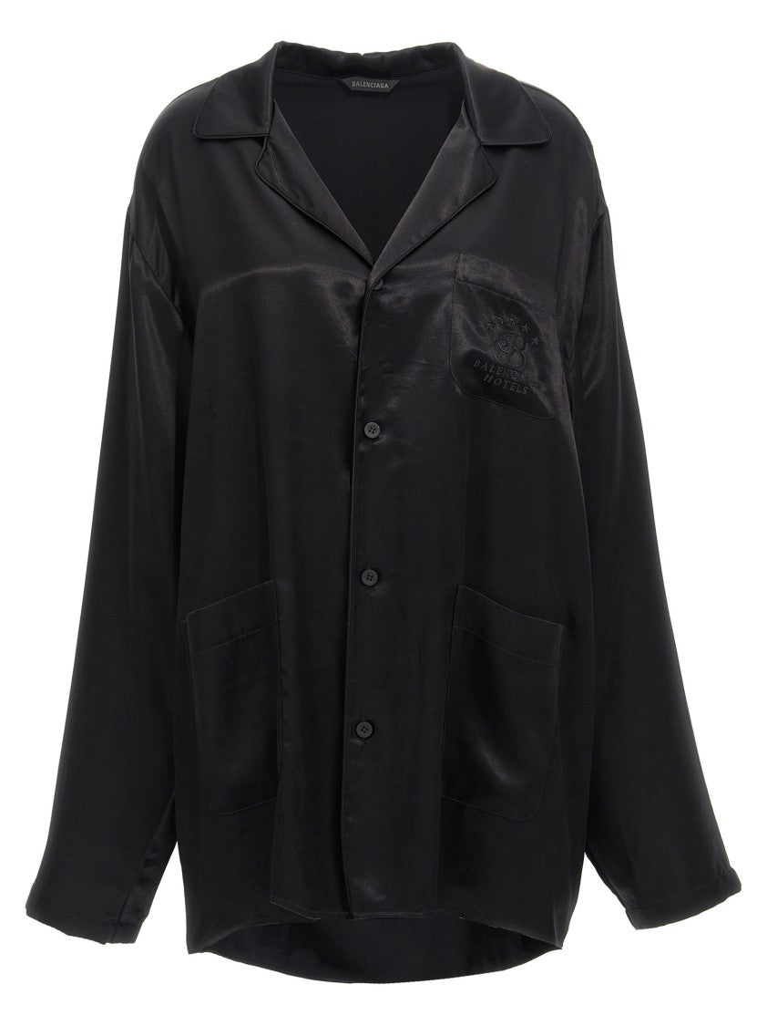 Balenciaga Pajama-Style Shirt With Tone-On-Tone Logo Embroidery