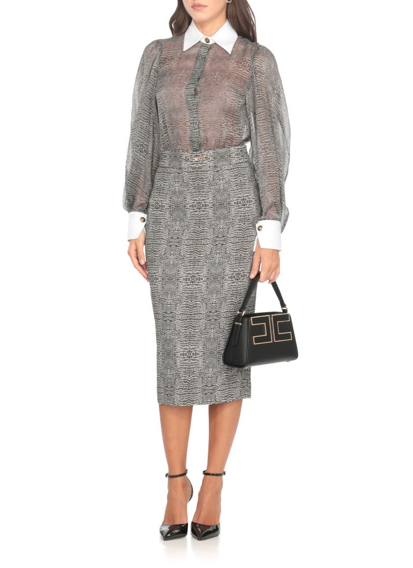 Elisabetta Franchi Monochrome Snake Pattern Viscose Midi Skirt