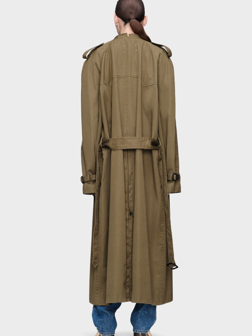 Maison Margiela Green Double-Breasted Belted Cotton Trench Coat
