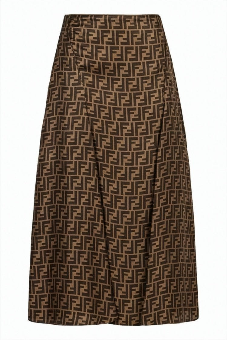 Fendi Geometric Monogram Midi Skirt In Luxurious Silk