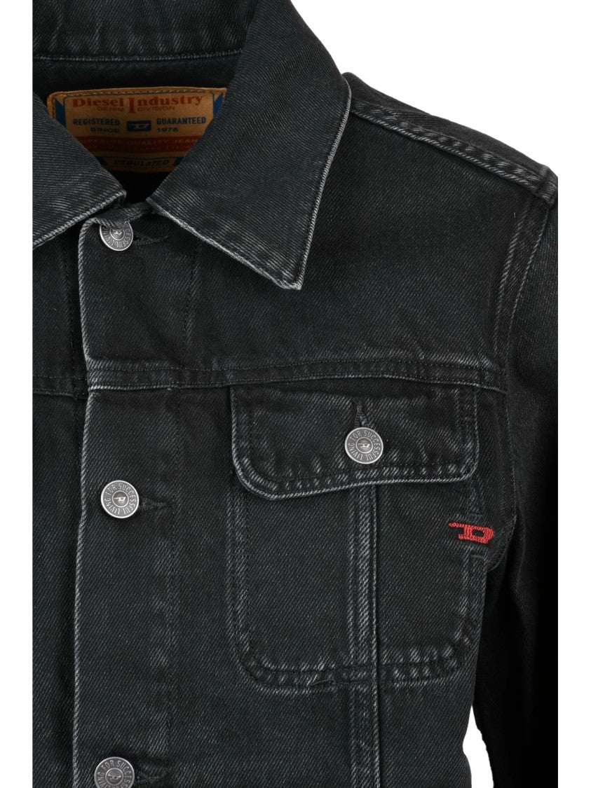 Diesel Button-Up Black Denim Jacket With Cropped Fit And Classic Details