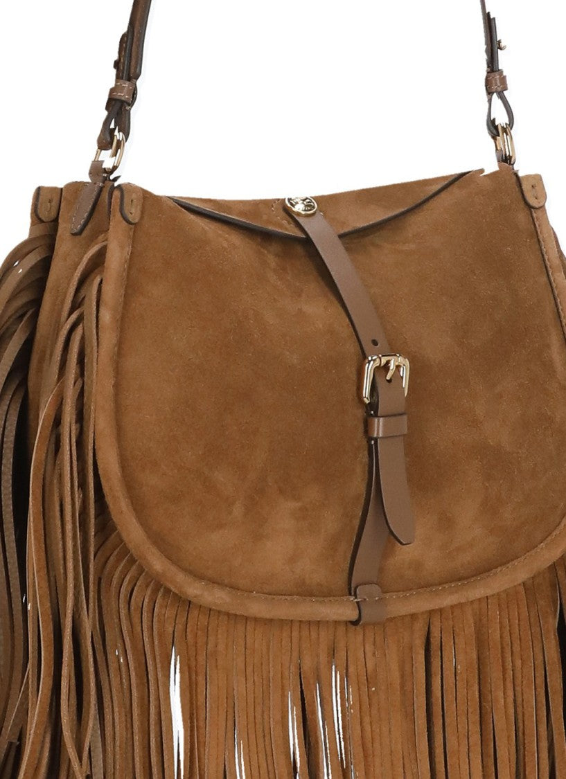 Etro Suede Leather Shoulder Bag With Fringe Details