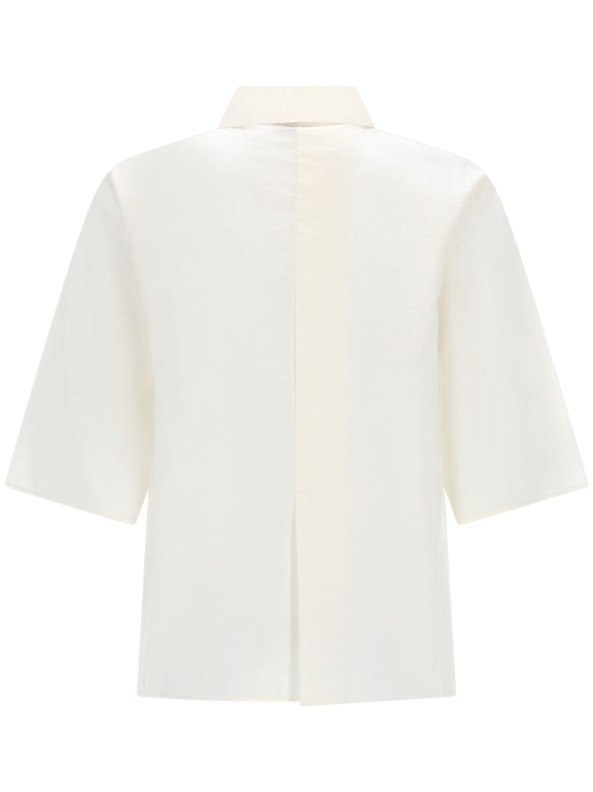 Alysi Neutrals Silk Cropped Concealed Placket Shirt