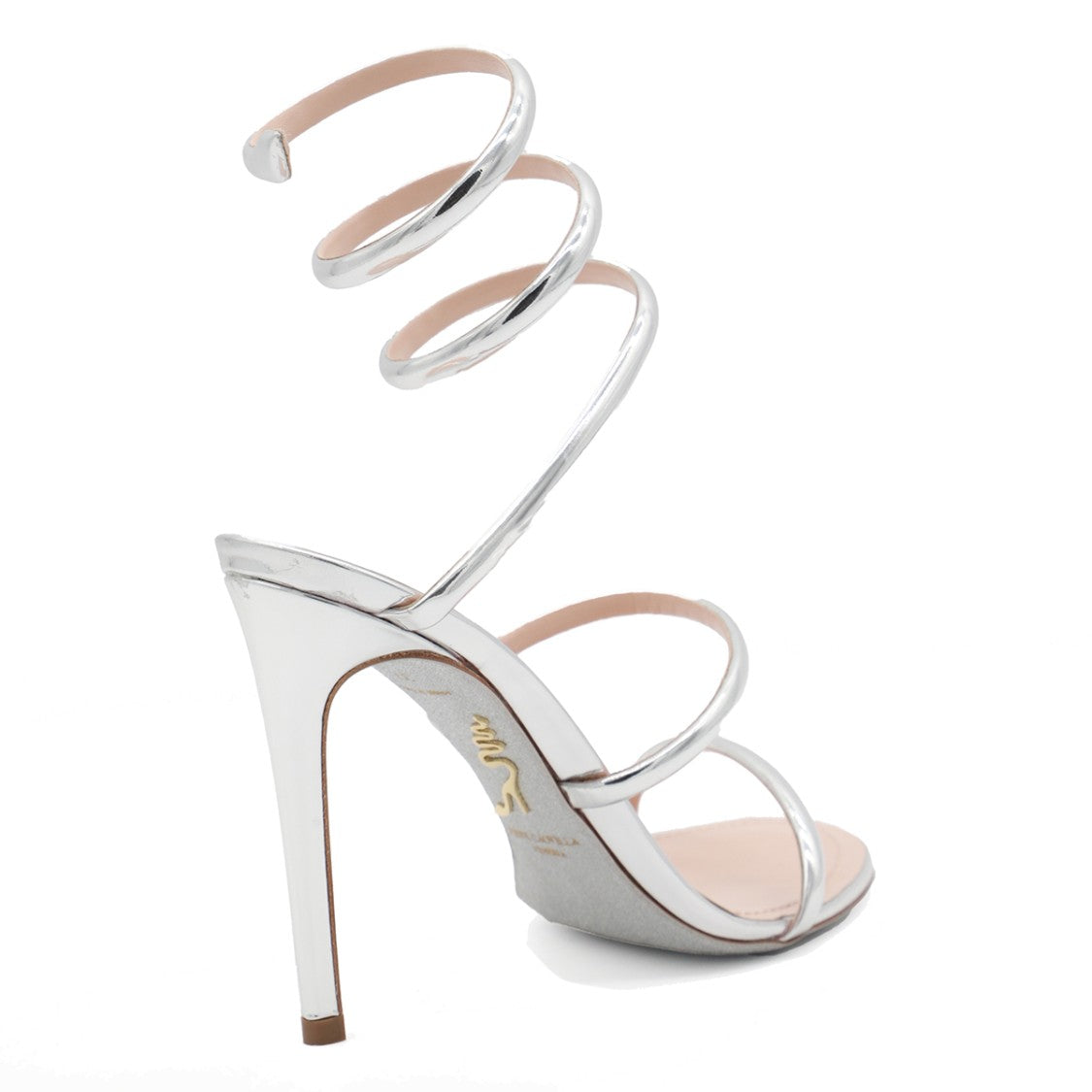 René Caovilla Silver Leather Cleo Sandals With Stiletto Heel