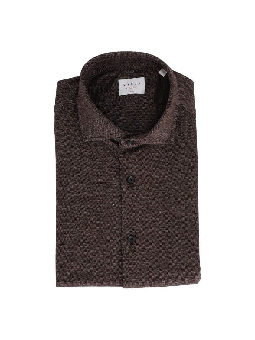 Xacus Brown Long-Sleeve Textured Shirt
