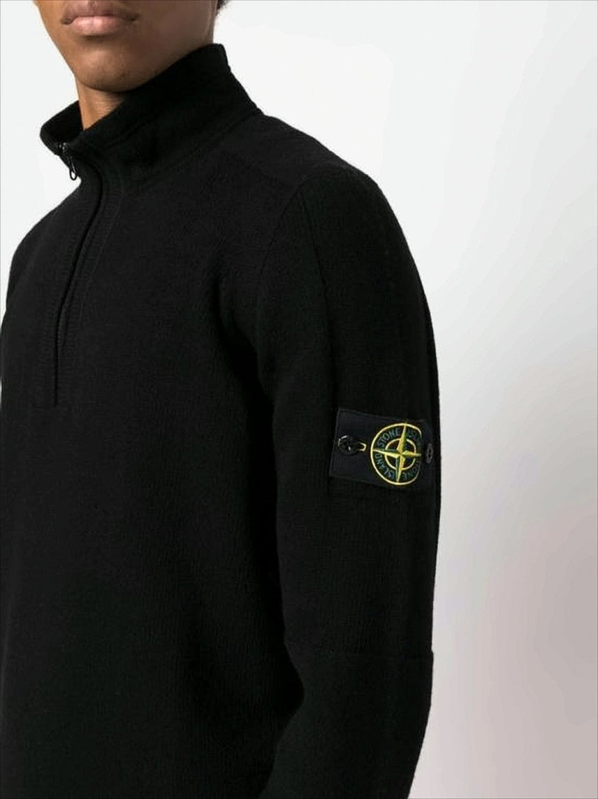 Stone Island Half-Zip High Collar Black Sweater