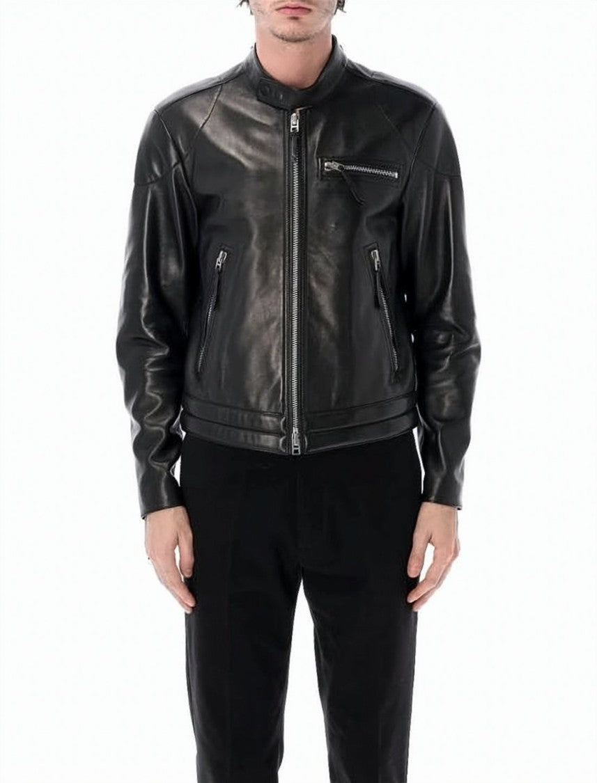 Tom Ford Smooth Lambskin Leather Jacket With Stand Collar