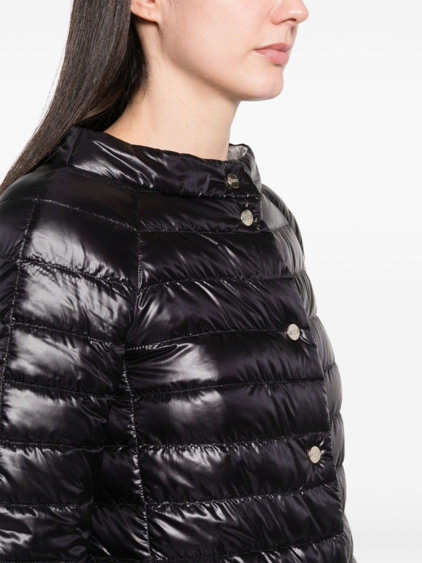 Herno Black Wide Collar Quilted Down Jacket