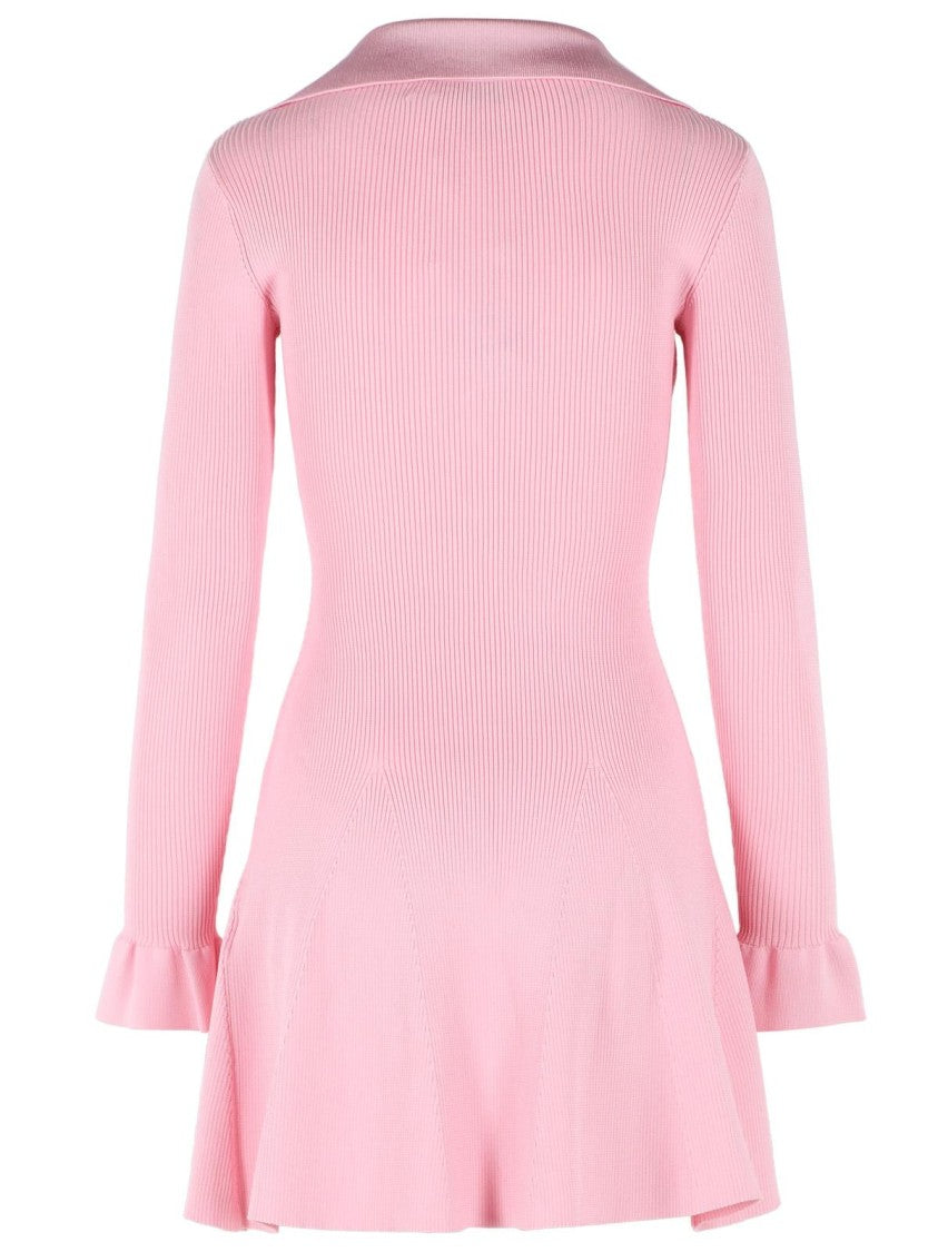 Self-Portrait Viscose Knit Mini Dress With Pink Laces