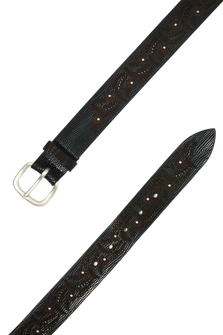 Orciani Lasered Leather Belt With Studs