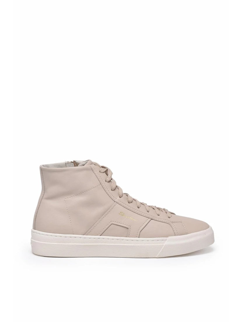 Santoni Beige Leather High-Top Sneakers