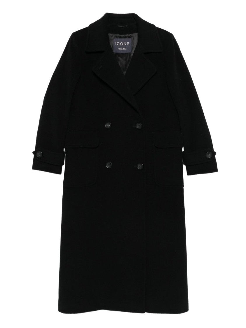 Cinzia Rocca Double-Breasted Long Coat In Wool-Cashmere Blend