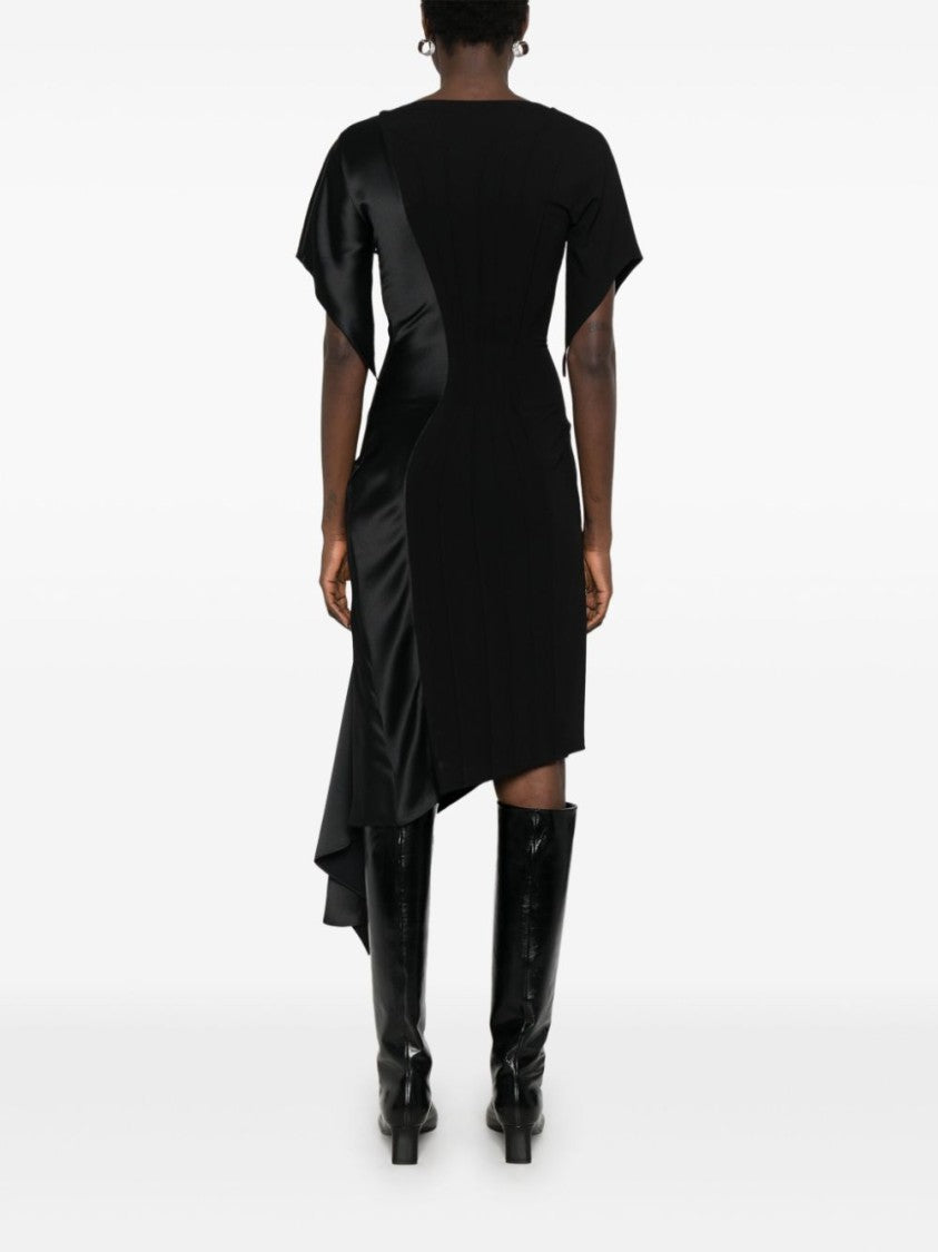 Mugler Asymmetrical Black Midi Dress