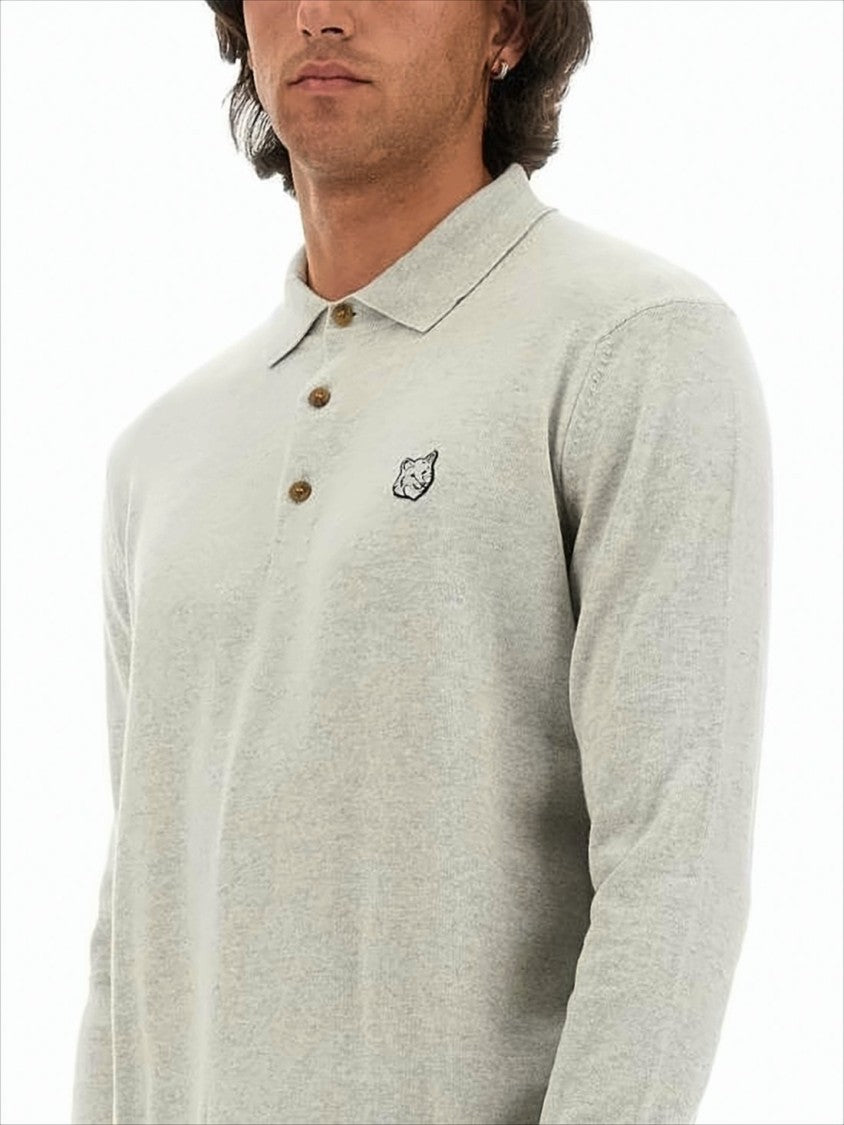 Maison Kitsuné Long-Sleeve Wool Polo Shirt With Classic Collar And Embroidered Logo