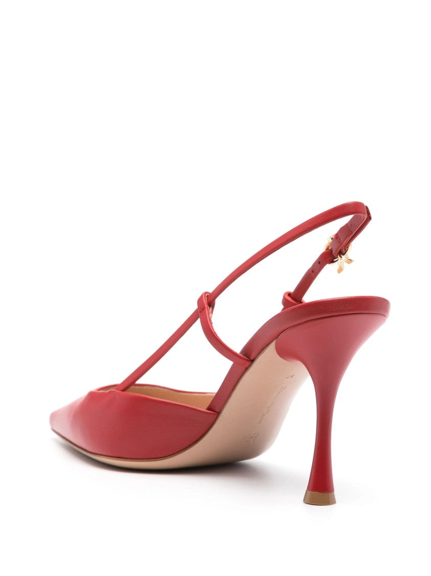 Gianvito Rossi Pointed Toe Vitello Leather Mid-Heel Slingbacks