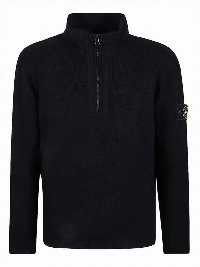 Stone Island Half-Zip High Collar Black Sweater