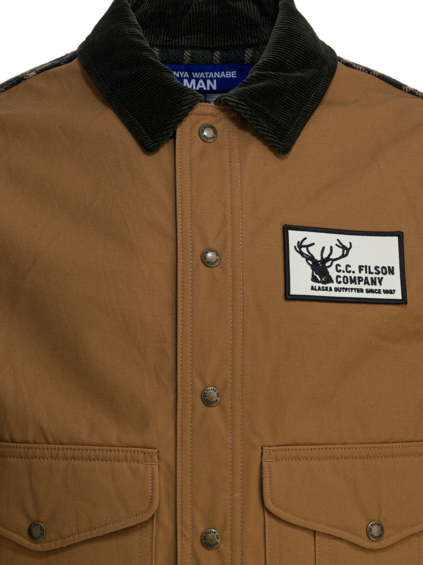 Junya Watanabe Lightweight Beige Jacket With Patterned Sleeves And Corduroy Collar