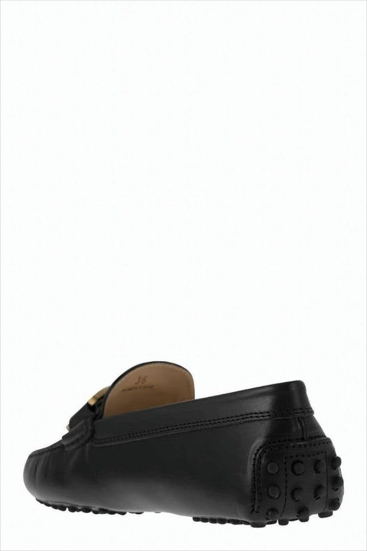Tod's Black Leather Loafers With Gold-Tone Chain Detail