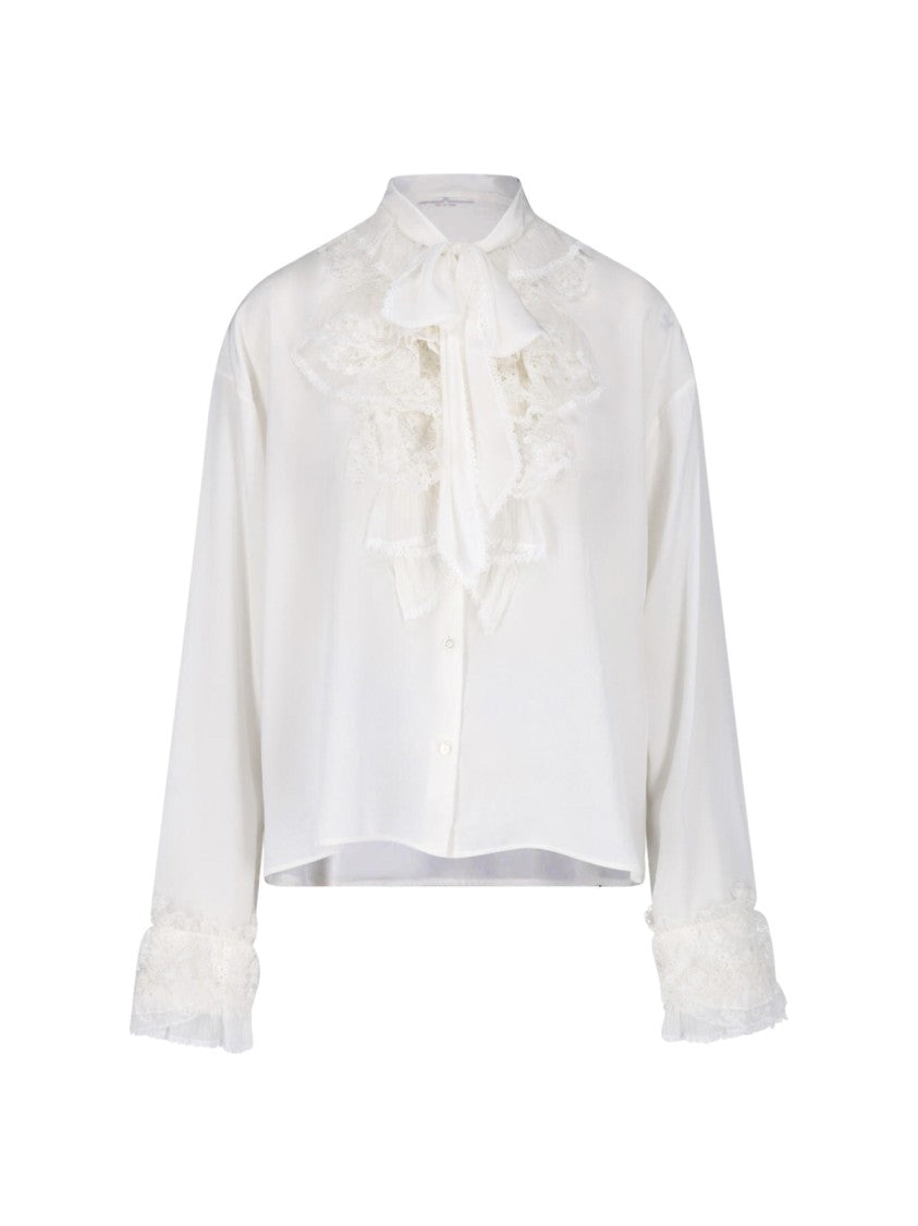 Ermanno Scervino Lace Tied Bow Silk Blouse