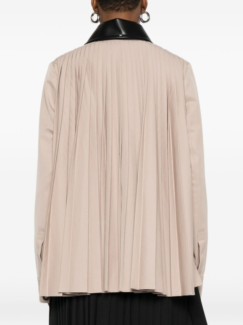 Sportmax Beige Leather Shirt Collar Jacket