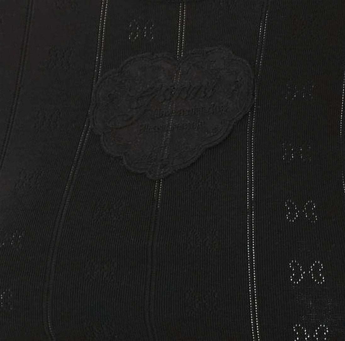 Ganni Fitted Black Short-Sleeved Top With Textured Heart Patch
