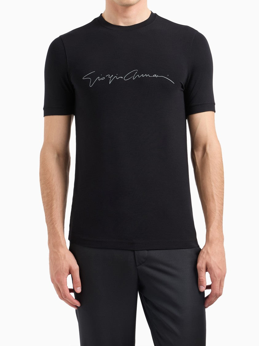 Giorgio Armani Black Slim Fit Script Logo T-Shirt