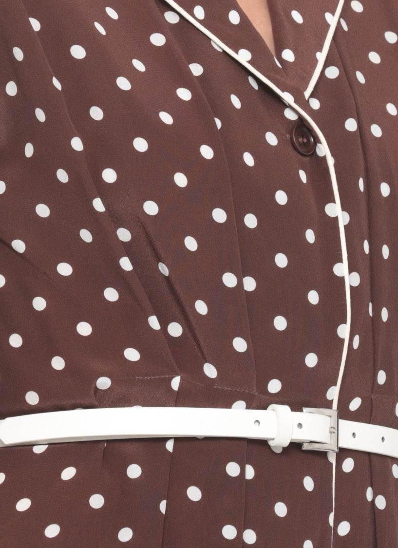 Parosh Brown Silk Midi Dress With Polka Dot Pattern And Button Closure