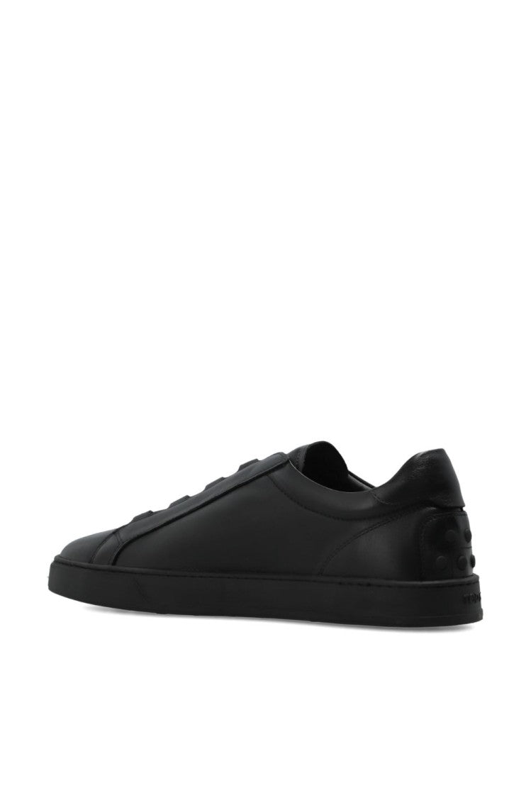 Tod's Minimalist Black Leather Sneakers With Textured Heel Detail