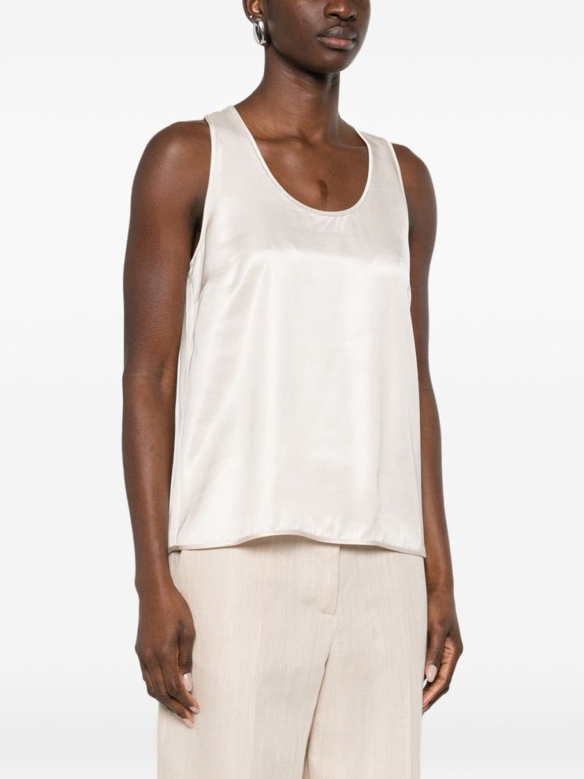 Peserico Scoop Neck Beige Sleeveless Top With Silky Texture
