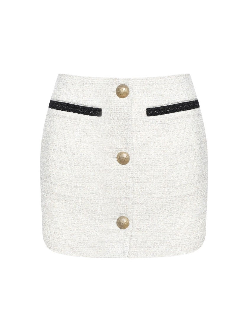 Vetements Cropped Deconstructed Tweed Skirt White