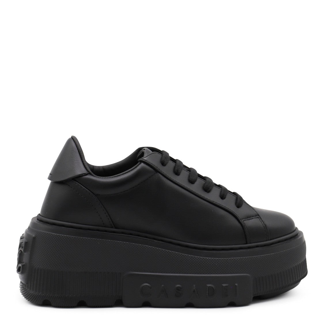 Casadei Black Leather Lettering Logo Sneakers