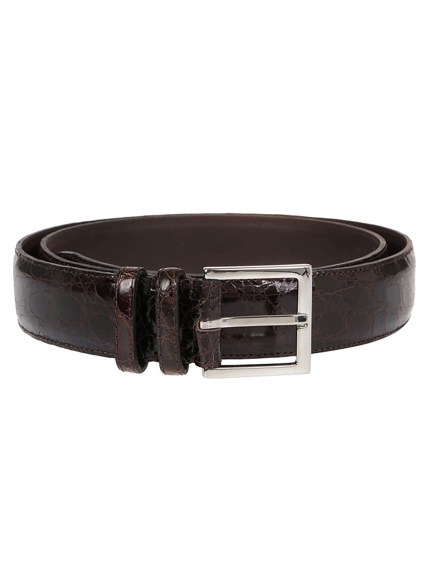 Orciani Crocodile-Cow Leather Slim Belt
