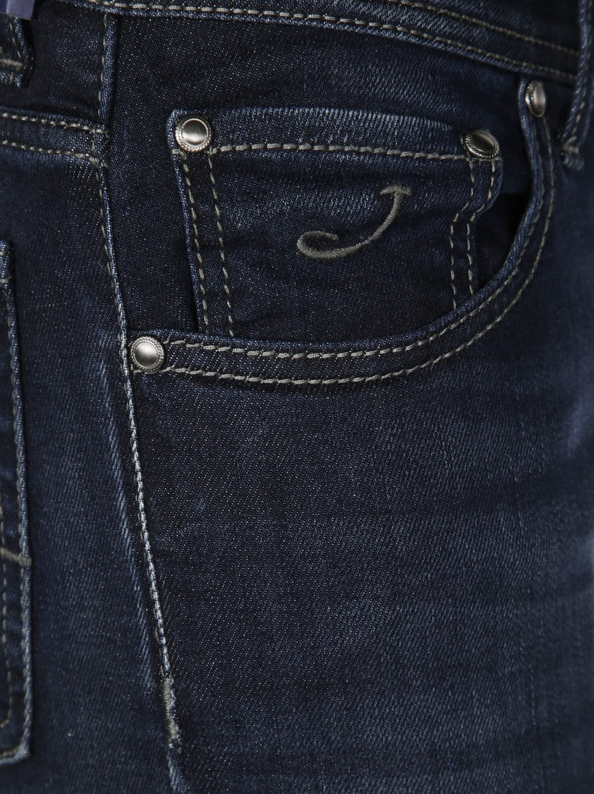 Jacob Cohen Dark Indigo Straight Fit Jeans With Curved Stitch Detail
