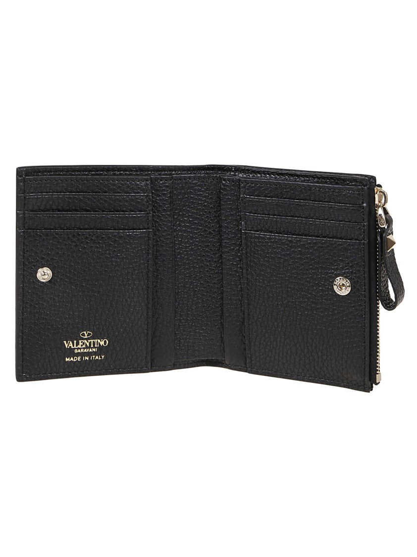 Valentino Garavani Garnet Calfskin Rockstud Coin And Card Holder