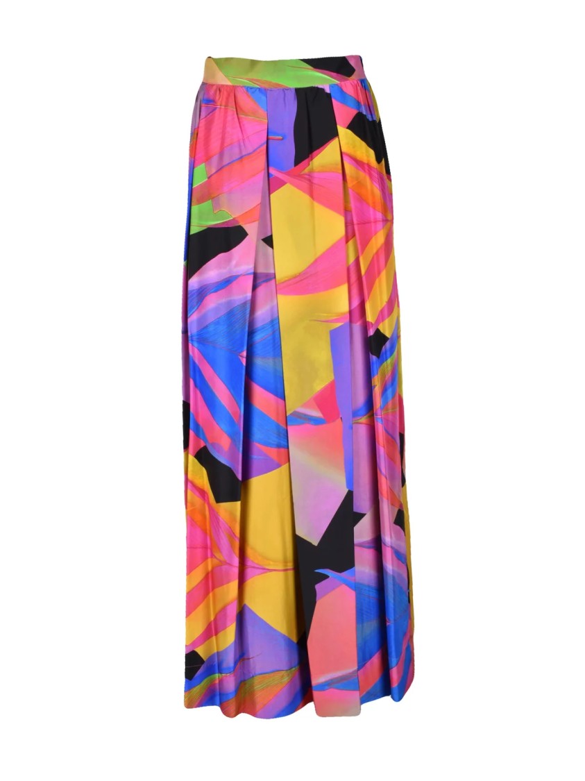 Sara Roka Multicolor Abstract Pattern Tulle Underskirt Silk Maxi Skirt