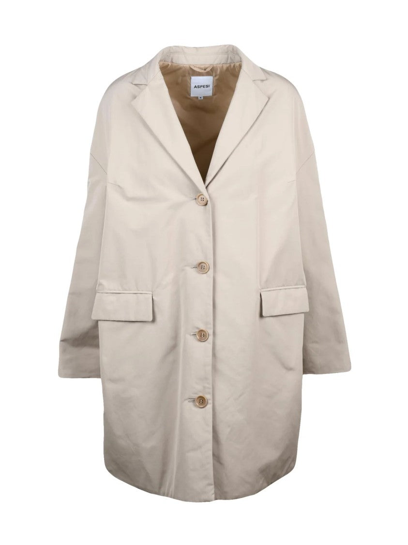 Aspesi Short Beige Coat With Light Padding And Flap Pockets