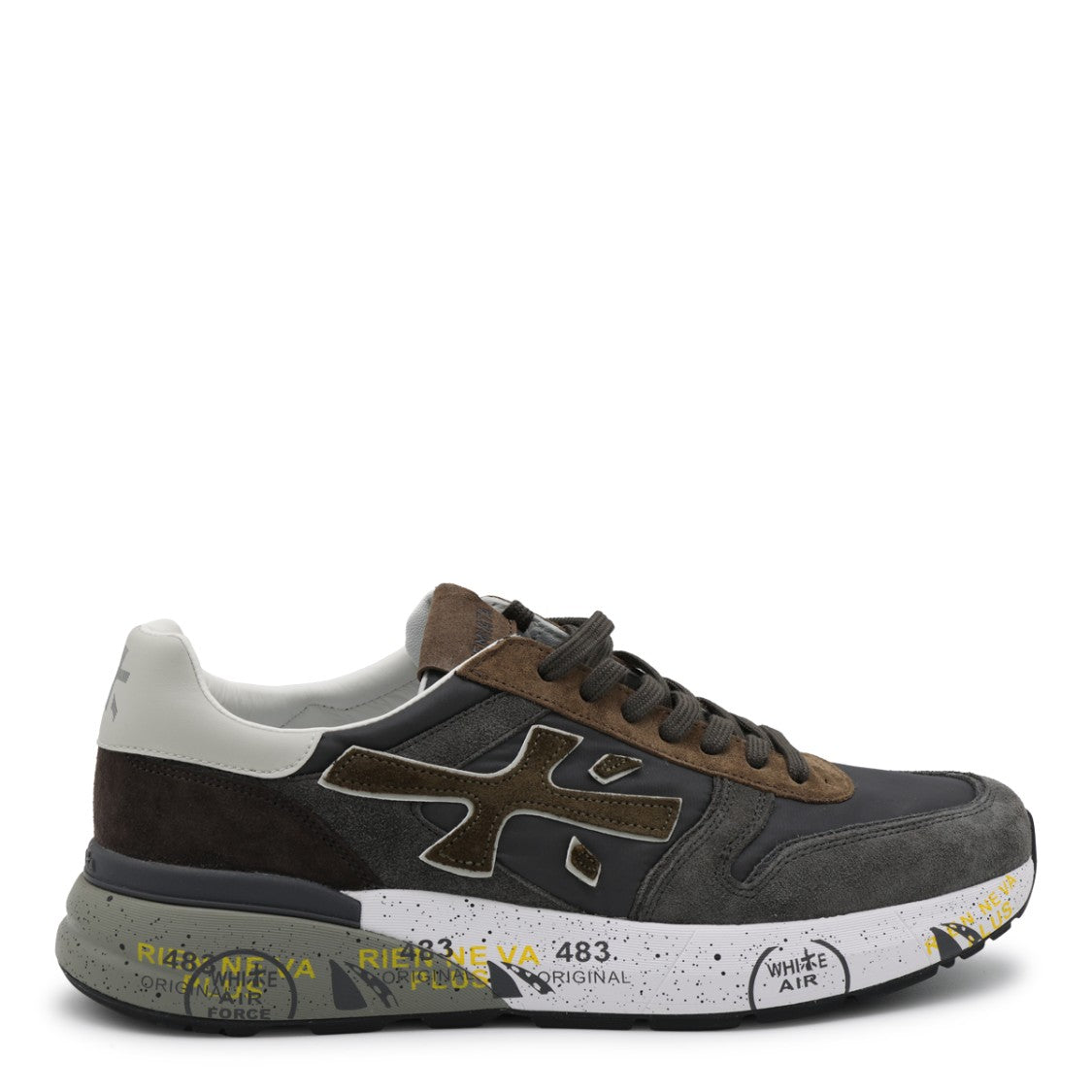 Premiata Dark Grey Brown Suede Statement Sole Sneakers