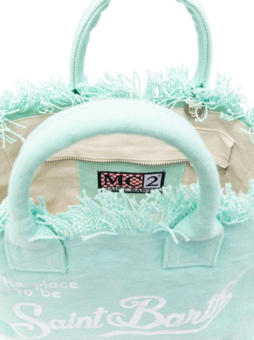 Mc2 Saint Barth Spacious Textured Fabric Tote Bag With Fringed Edges
