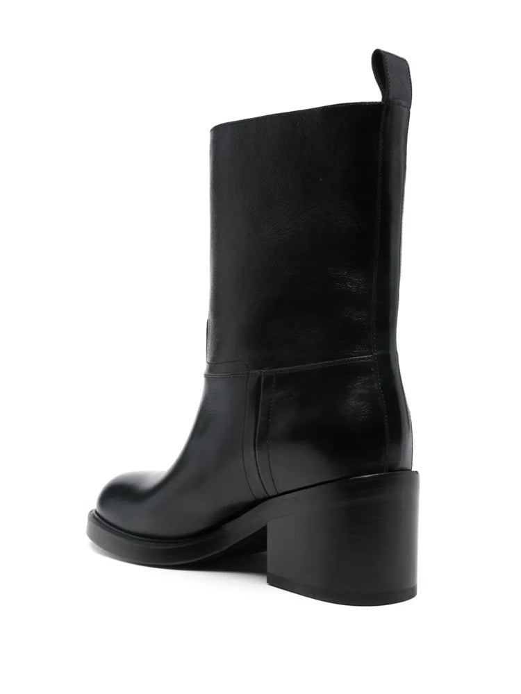 Bally Black Block Heel Seam Detail Leather Ankle Boots