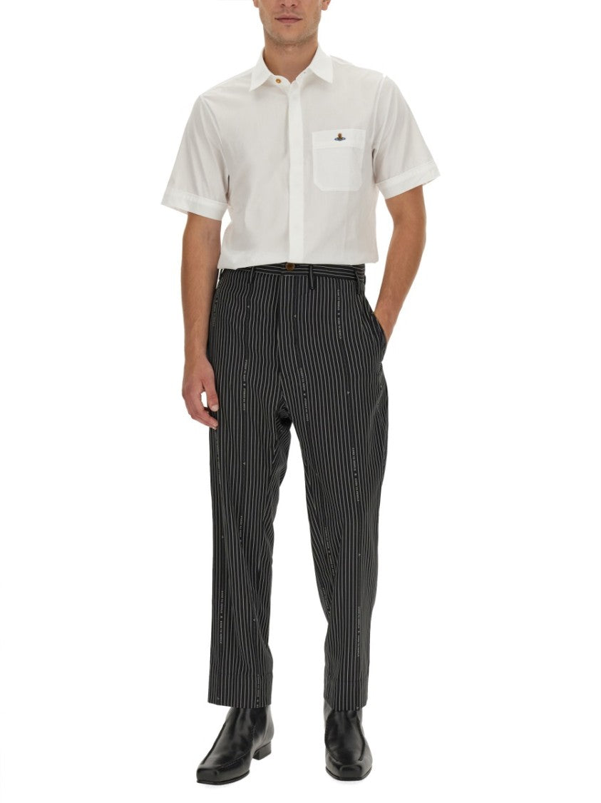 Vivienne Westwood Short-Sleeved Shirt With Orb Embroidery And Classic Collar