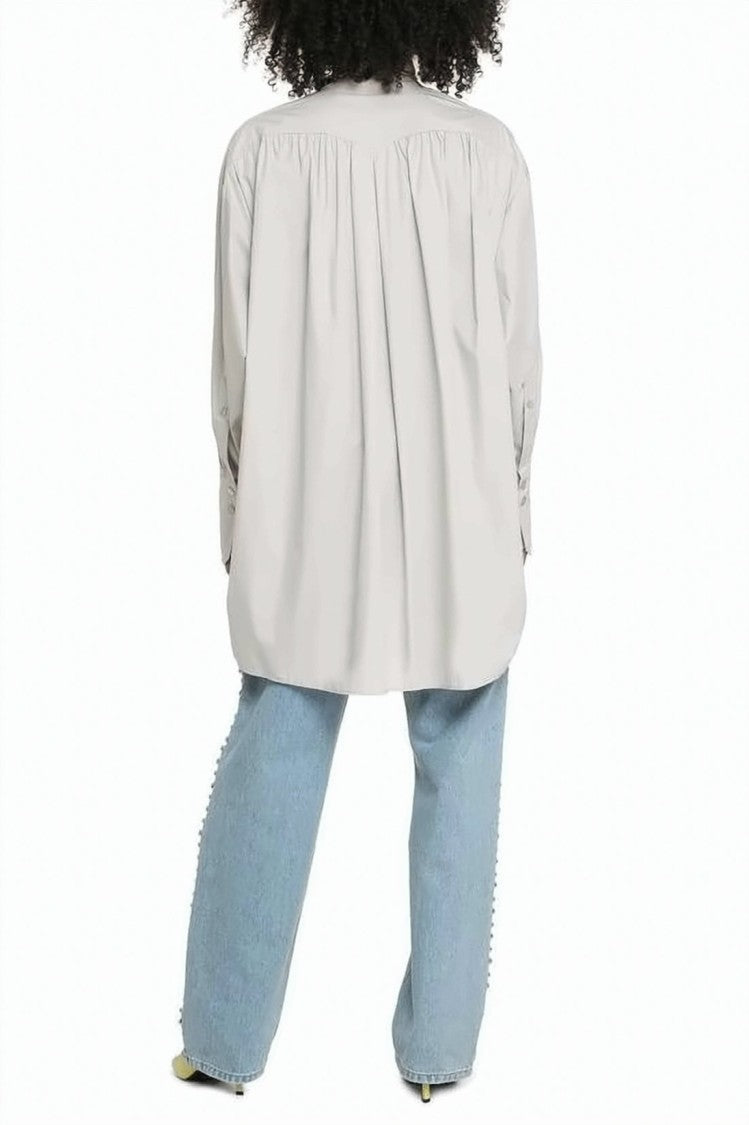Patou High Collar Loose-Fitting Top With Pleated Back Detail