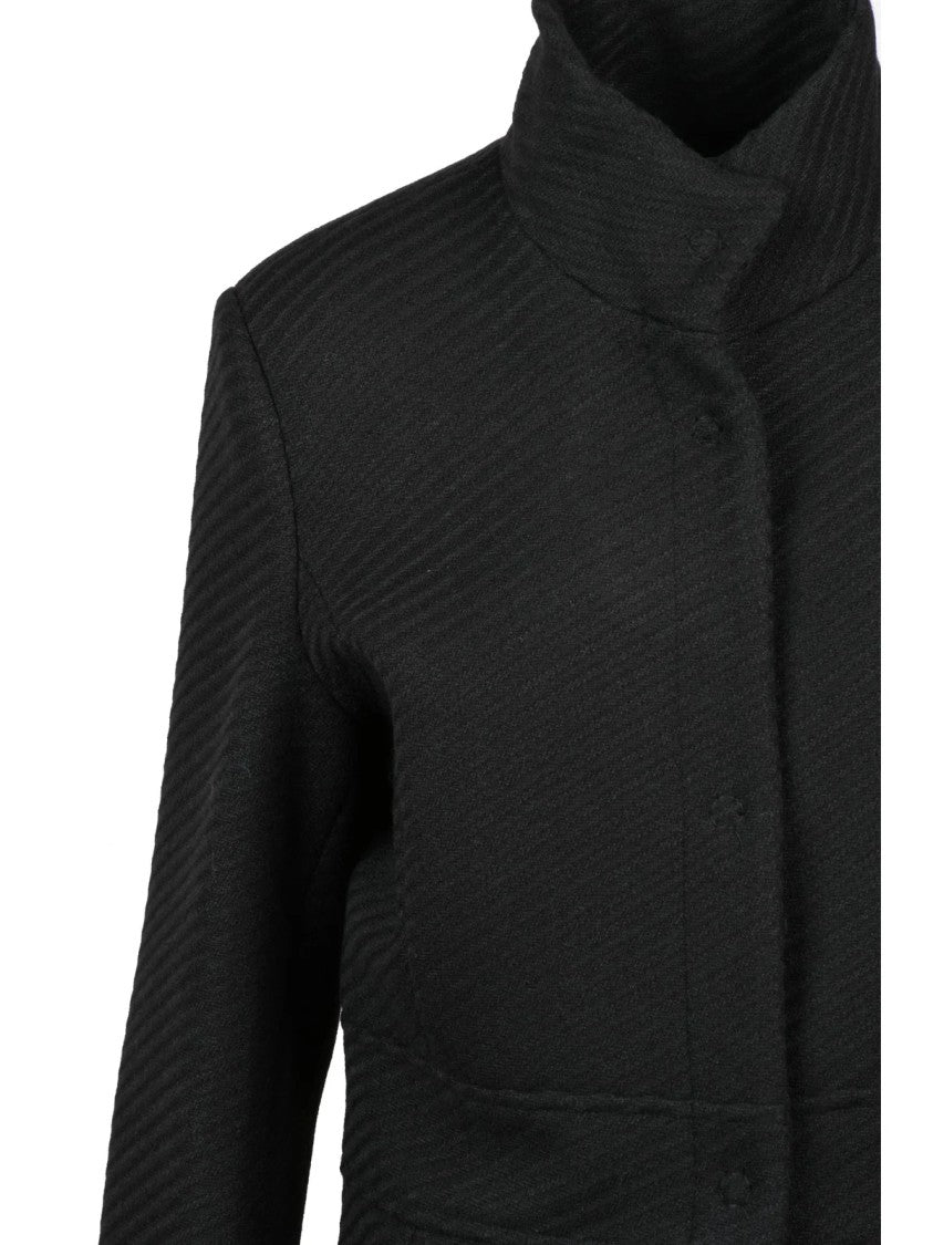 Lakore Black High-Collar Wool-Blend Coat