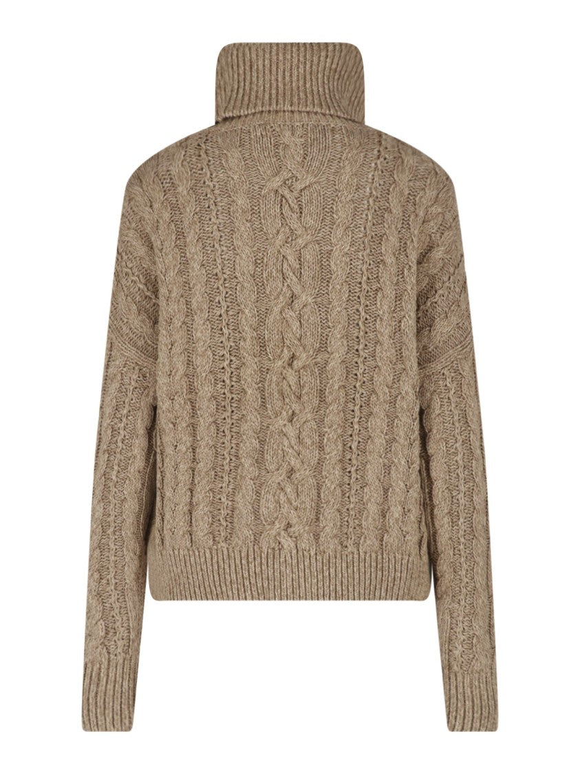 Polo Ralph Lauren Brown Cable Knit Ribbed Cotton Turtleneck