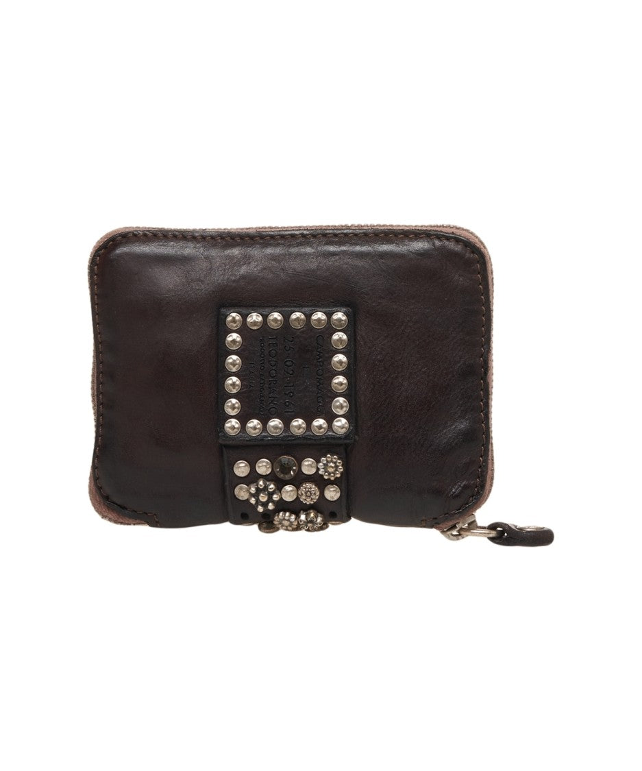 Campomaggi Compact Leather Wallet With Stud And Rhinestone Accents