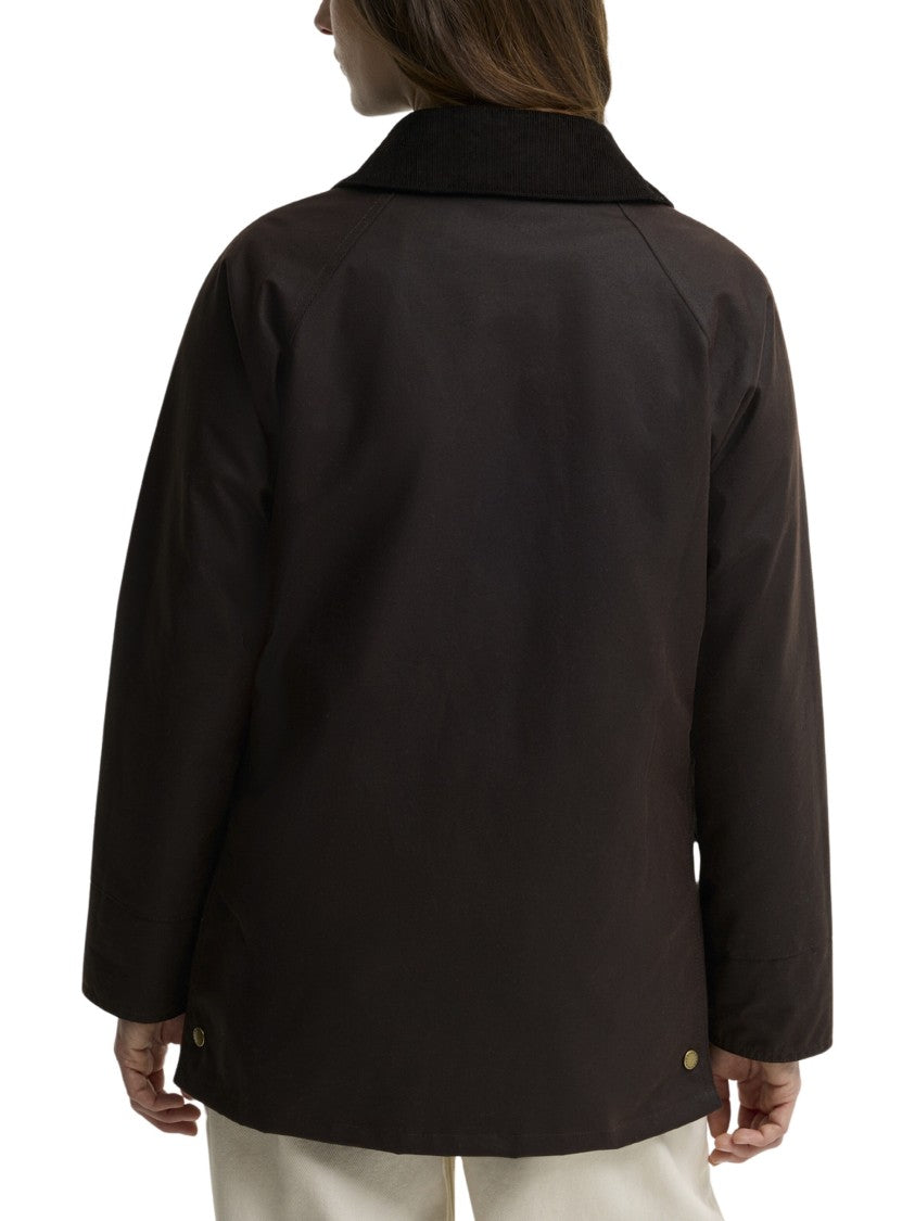 Barbour Boxy Waxed Jacket With Classic Corduroy Collar