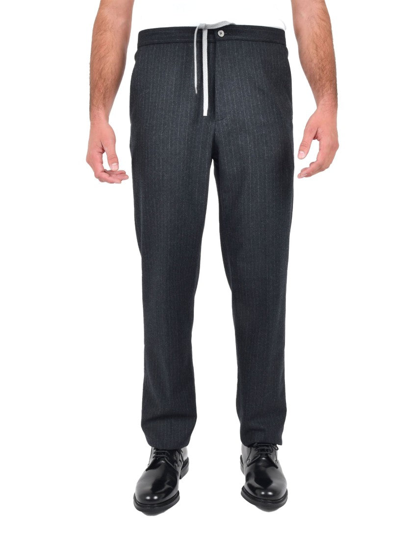 Boglioli Slim-Fit Grey Pinstriped Trousers With Elasticated Waistband