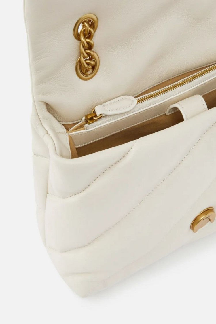 Pinko Quilted White Leather Shoulder Bag