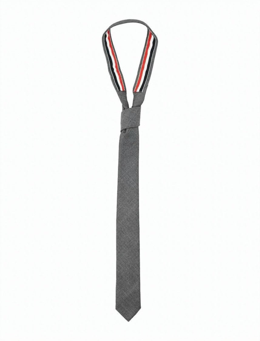 Thom Browne Textured Grey Wool Tie With Striped Accent