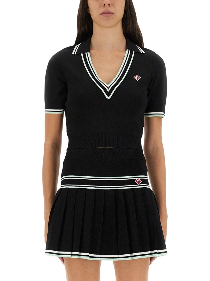 Casablanca Viscose V-Neck Polo Shirt